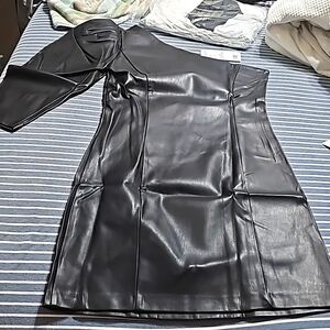 MANGO Black One Sleeve Faux Leather Mini DressNever been worn, with tag.
